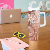 Tonga Ngatu Pattern With Light Tabasco Hibiscus Tumbler With Handle Oil Painting Style