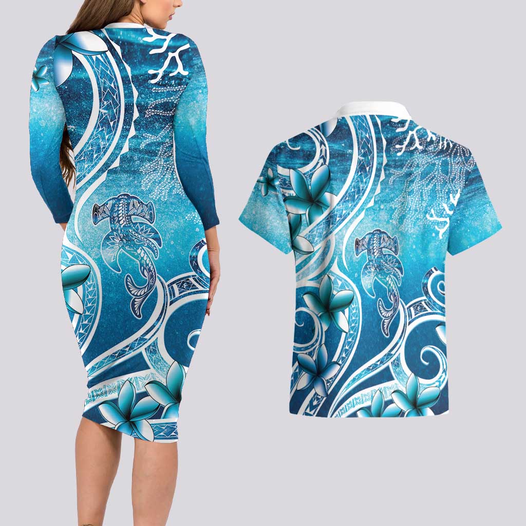 Polynesia World Ocean Day Couples Matching Long Sleeve Bodycon Dress and Hawaiian Shirt Ocean Style LT05 - Polynesian Pride