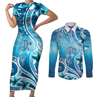 Polynesia World Ocean Day Couples Matching Short Sleeve Bodycon Dress and Long Sleeve Button Shirt Ocean Style