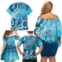 Polynesia World Ocean Day Family Matching Off Shoulder Short Dress and Hawaiian Shirt Ocean Style