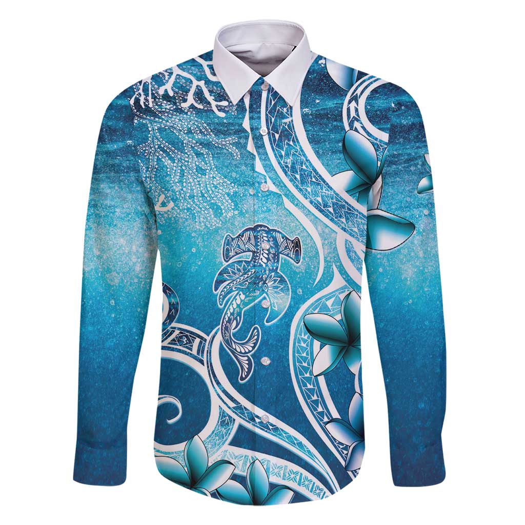 Polynesia World Ocean Day Family Matching Summer Maxi Dress and Hawaiian Shirt Ocean Style LT05 Dad's Shirt - Long Sleeve Blue - Polynesian Pride
