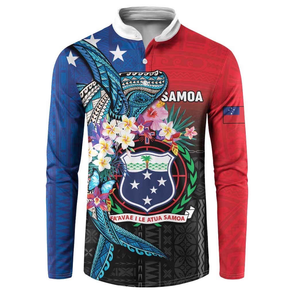 Samoa Button Sweatshirt Humpback Whale Siapo Pattern