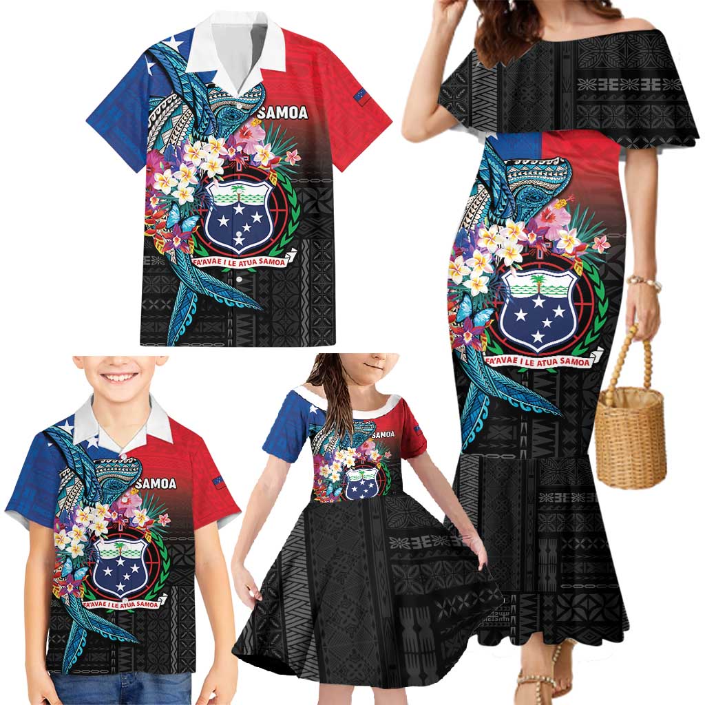 Samoa Family Matching Mermaid Dress and Hawaiian Shirt Humpback Whale Siapo Pattern