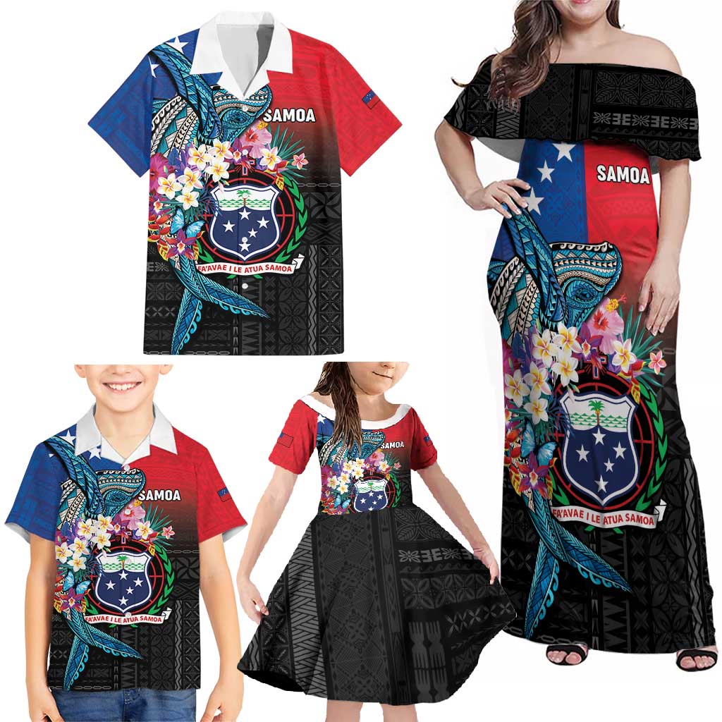 Samoa Family Matching Off Shoulder Maxi Dress and Hawaiian Shirt Humpback Whale Siapo Pattern
