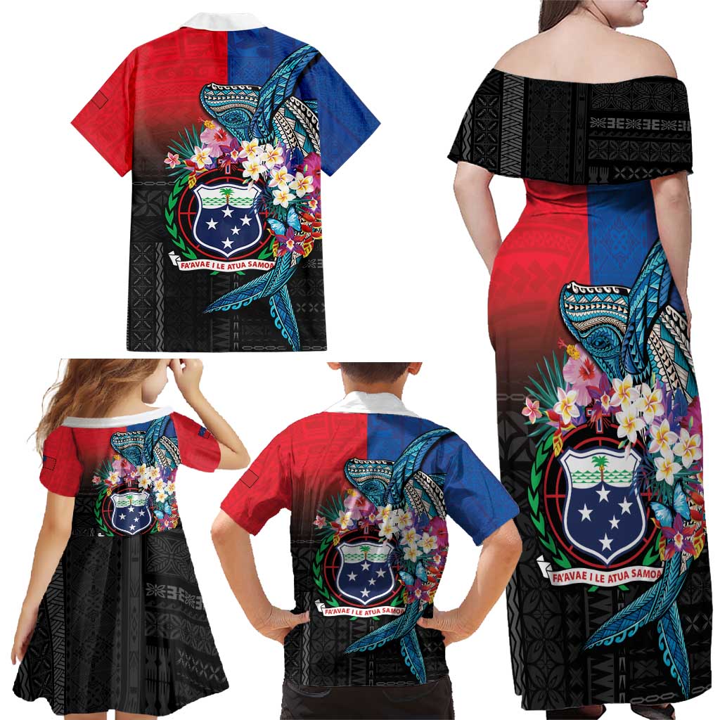 Samoa Family Matching Off Shoulder Maxi Dress and Hawaiian Shirt Humpback Whale Siapo Pattern