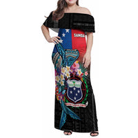 Samoa Family Matching Off Shoulder Maxi Dress and Hawaiian Shirt Humpback Whale Siapo Pattern