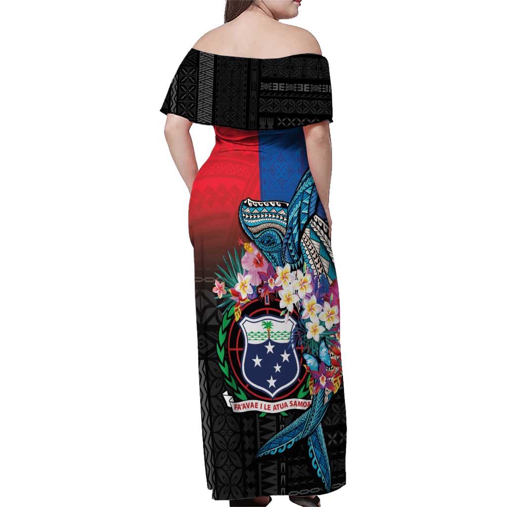 Samoa Family Matching Off Shoulder Maxi Dress and Hawaiian Shirt Humpback Whale Siapo Pattern