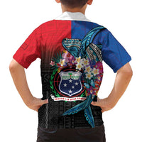 Samoa Family Matching Off Shoulder Short Dress and Hawaiian Shirt Humpback Whale Siapo Pattern