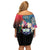 Samoa Family Matching Off Shoulder Short Dress and Hawaiian Shirt Humpback Whale Siapo Pattern