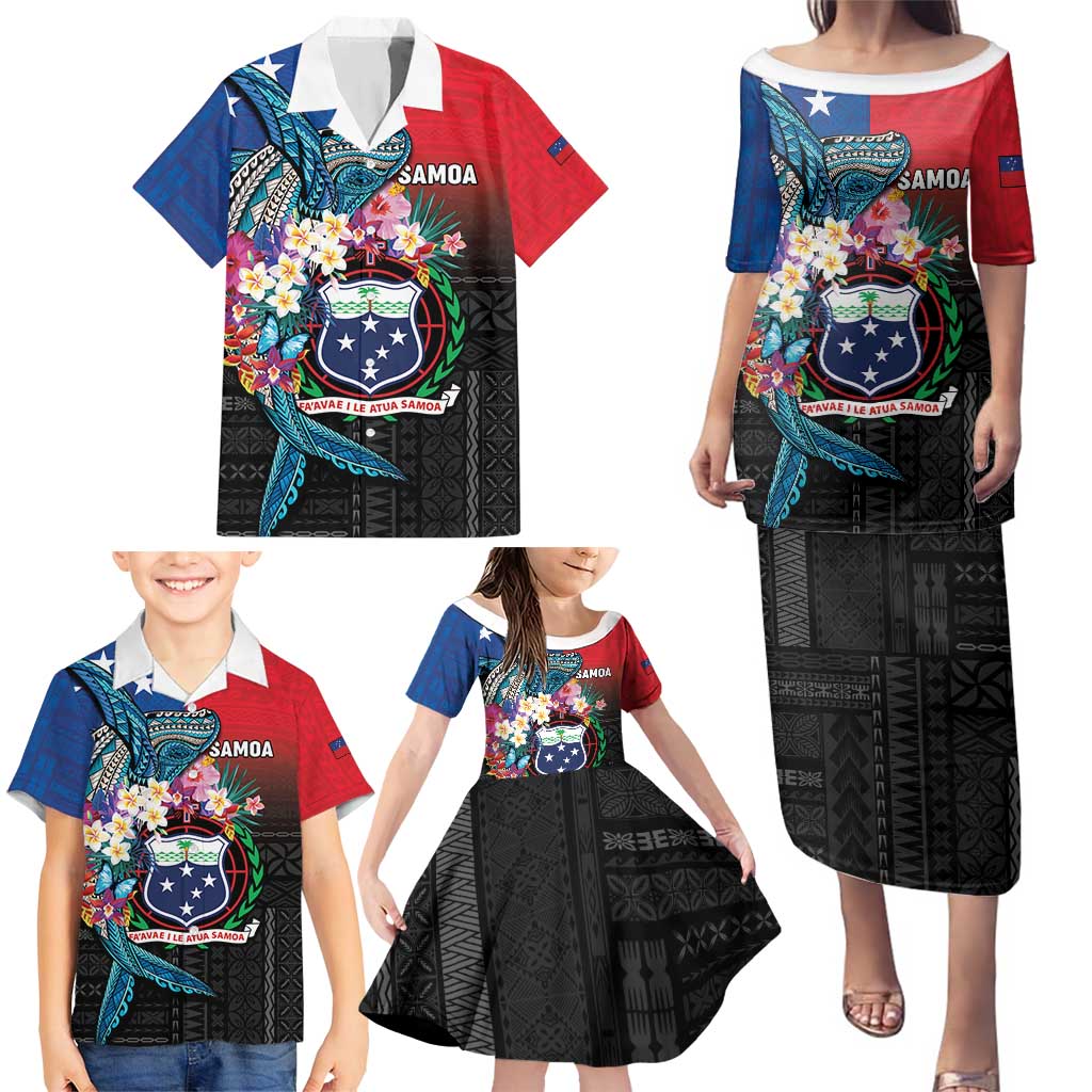 Samoa Family Matching Puletasi and Hawaiian Shirt Humpback Whale Siapo Pattern