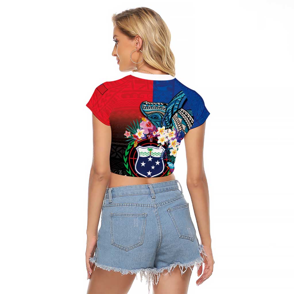 Samoa Raglan Cropped T Shirt Humpback Whale Siapo Pattern LT05 - Polynesian Pride
