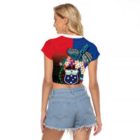 Samoa Raglan Cropped T Shirt Humpback Whale Siapo Pattern LT05 - Polynesian Pride