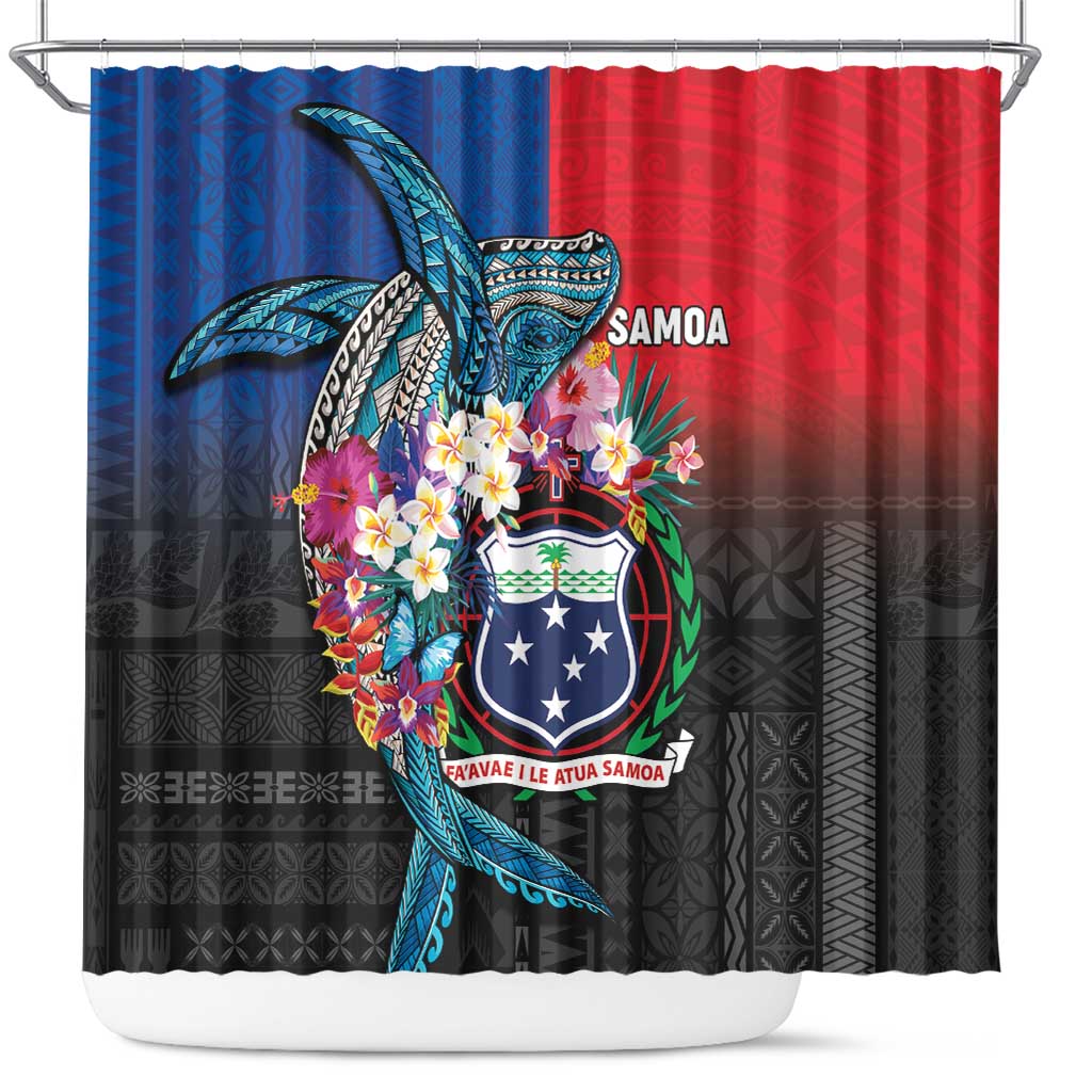 Samoa Shower Curtain Humpback Whale Siapo Pattern LT05 Blue - Polynesian Pride