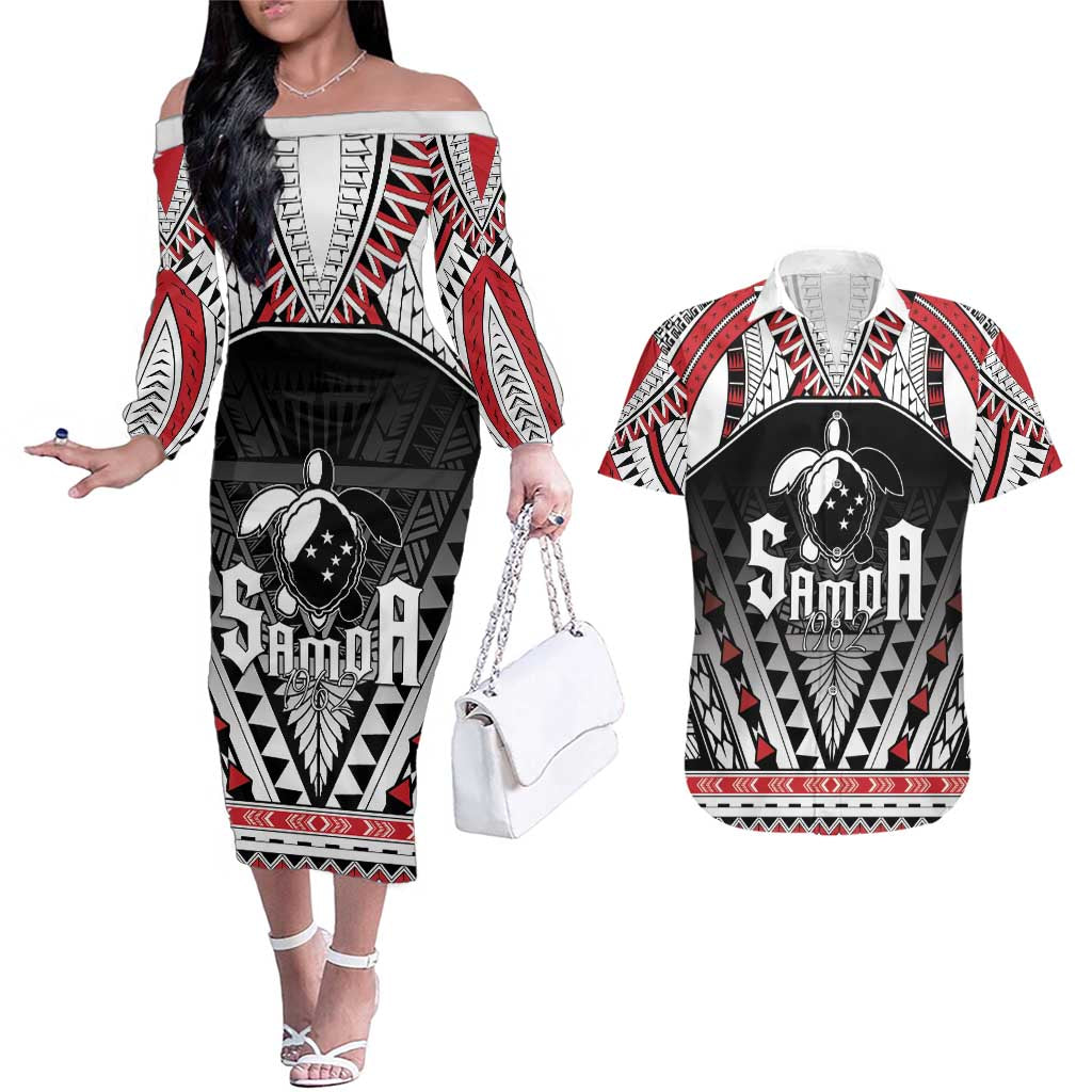 Samoa Independence Day Couples Matching Off The Shoulder Long Sleeve Dress and Hawaiian Shirt Proud To Be Samoan