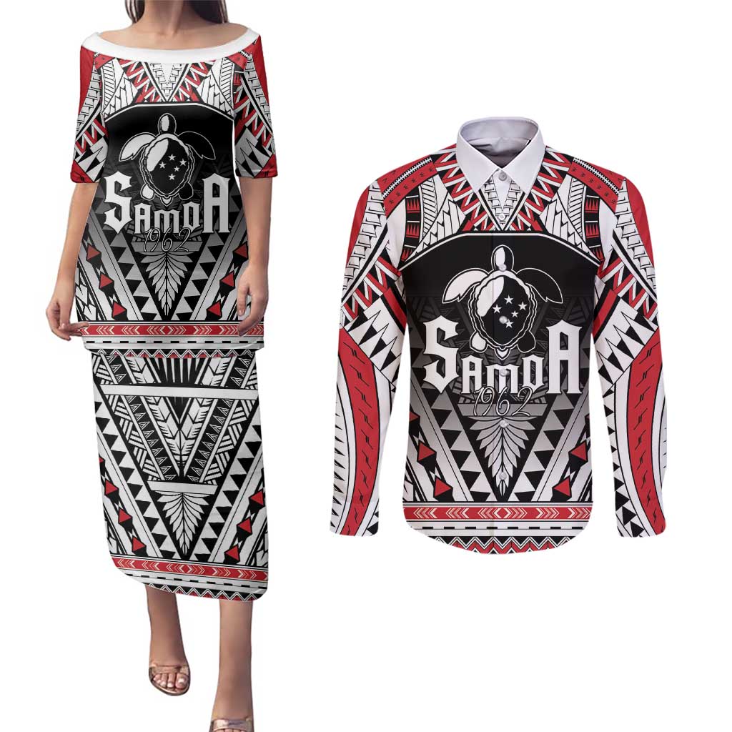 Samoa Independence Day Couples Matching Puletasi and Long Sleeve Button Shirt Proud To Be Samoan LT05 Black - Polynesian Pride