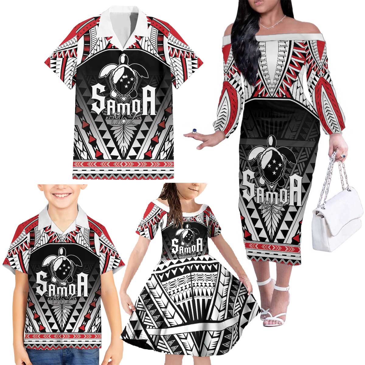 Samoa Independence Day Family Matching Off The Shoulder Long Sleeve Dress and Hawaiian Shirt Proud To Be Samoan