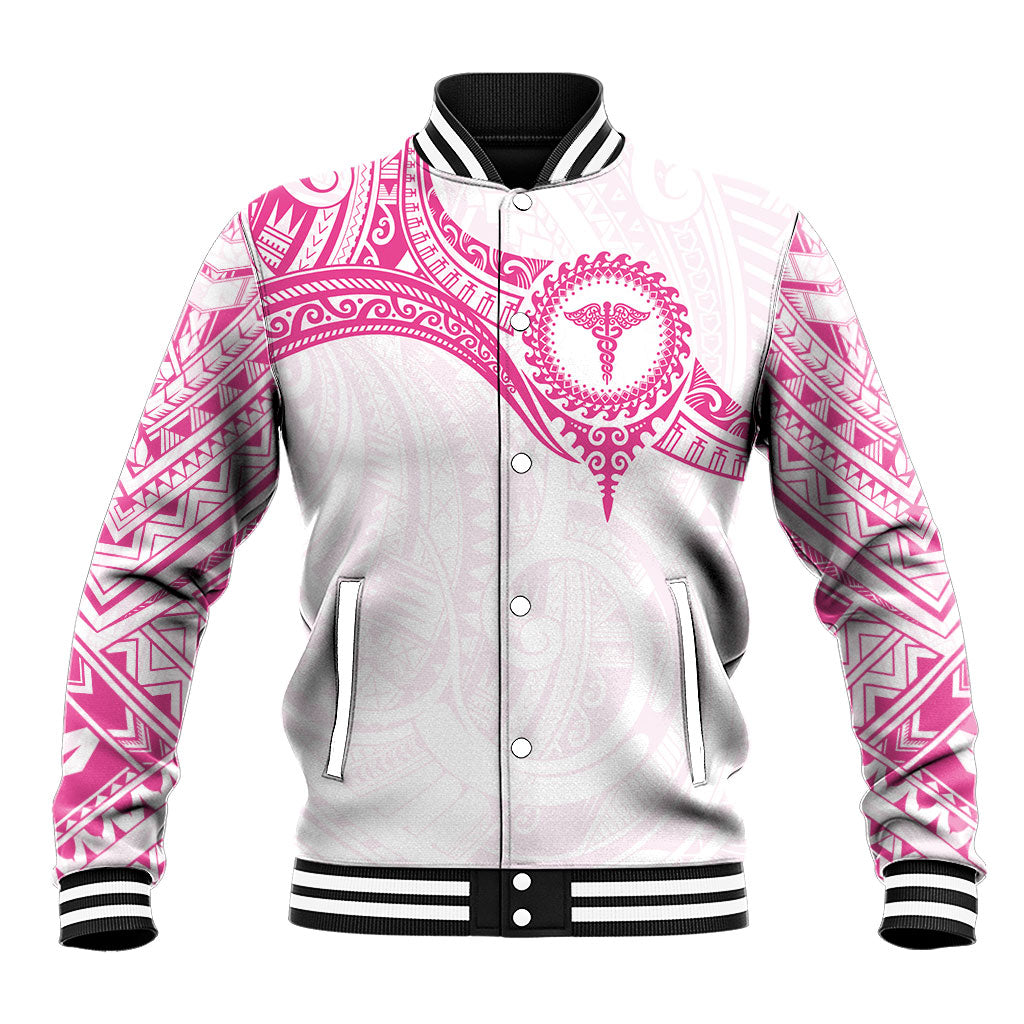 Personalised New Zealand Aotearoa Baseball Jacket Nurse Tribal Pink Version LT05 Unisex Pink - Polynesian Pride