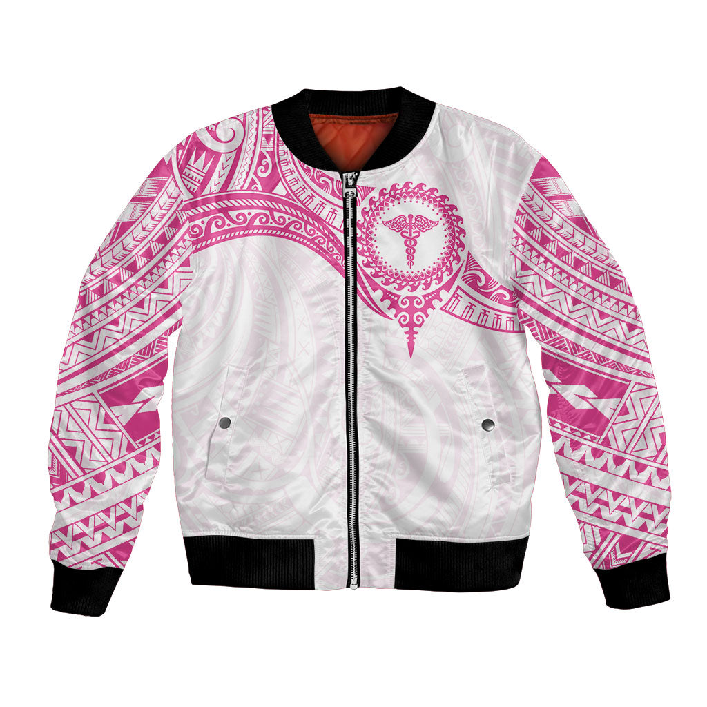 Personalised New Zealand Aotearoa Bomber Jacket Nurse Tribal Pink Version LT05 Unisex Pink - Polynesian Pride