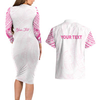 Personalised New Zealand Aotearoa Couples Matching Long Sleeve Bodycon Dress and Hawaiian Shirt Nurse Tribal Pink Version