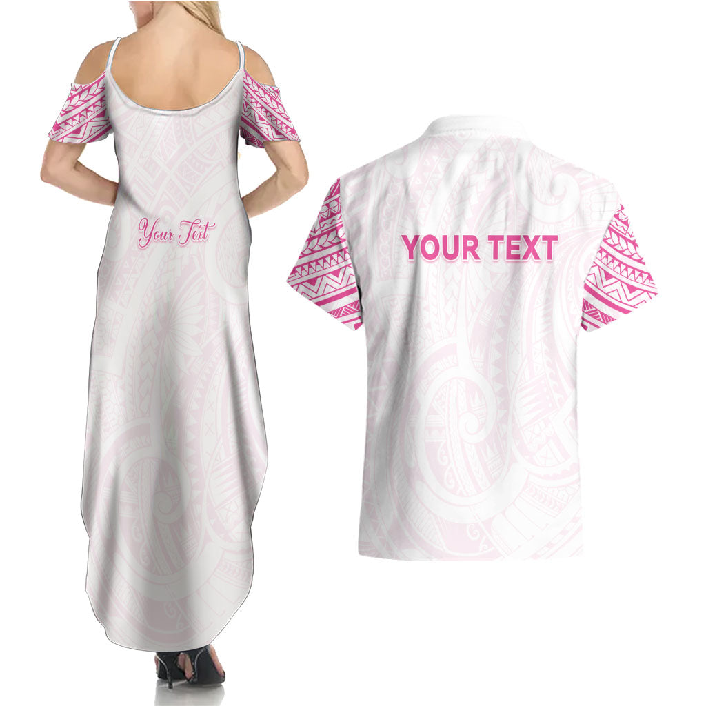 Personalised New Zealand Aotearoa Couples Matching Summer Maxi Dress and Hawaiian Shirt Nurse Tribal Pink Version