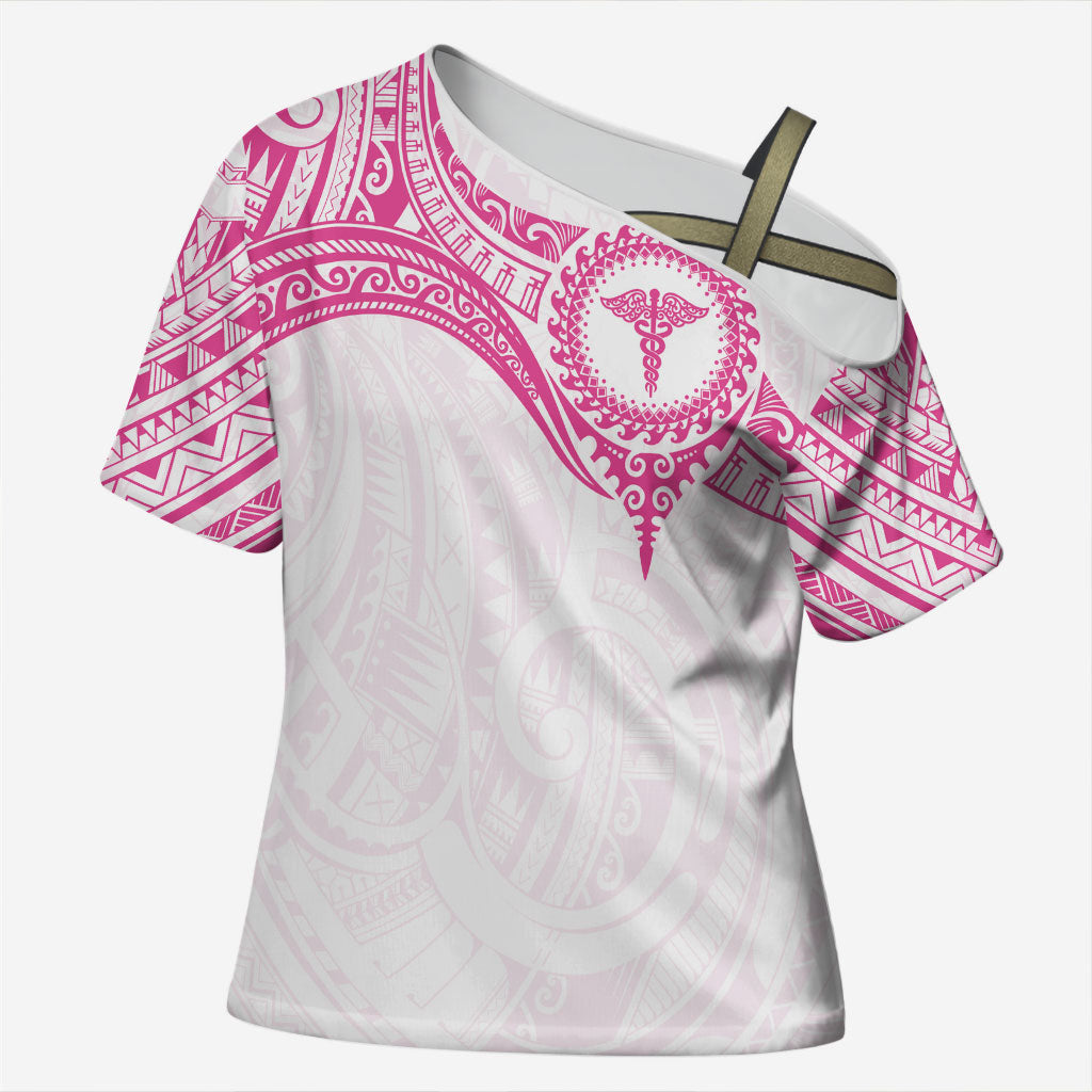 Personalised New Zealand Aotearoa Cross Shoulder Shirt Nurse Tribal Pink Version LT05 Female Pink - Polynesian Pride