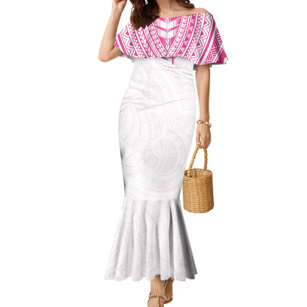 Personalised New Zealand Aotearoa Family Matching Mermaid Dress and Hawaiian Shirt Nurse Tribal Pink Version