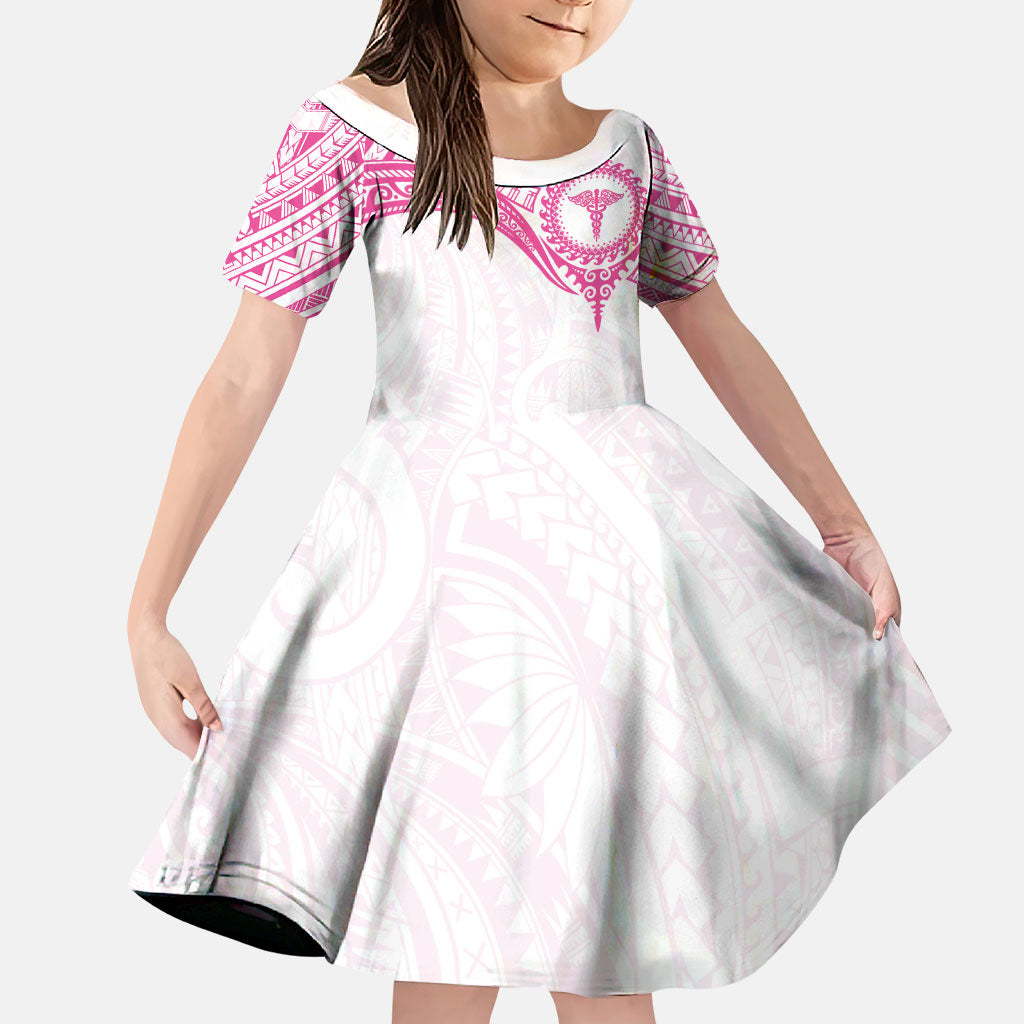 Personalised New Zealand Aotearoa Family Matching Off The Shoulder Long Sleeve Dress and Hawaiian Shirt Nurse Tribal Pink Version