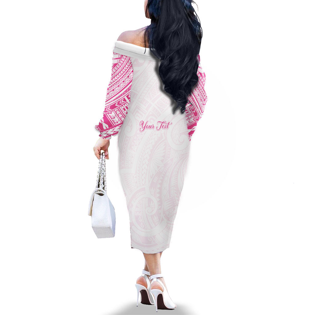 Personalised New Zealand Aotearoa Family Matching Off The Shoulder Long Sleeve Dress and Hawaiian Shirt Nurse Tribal Pink Version