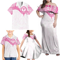 Personalised New Zealand Aotearoa Family Matching Off Shoulder Maxi Dress and Hawaiian Shirt Nurse Tribal Pink Version