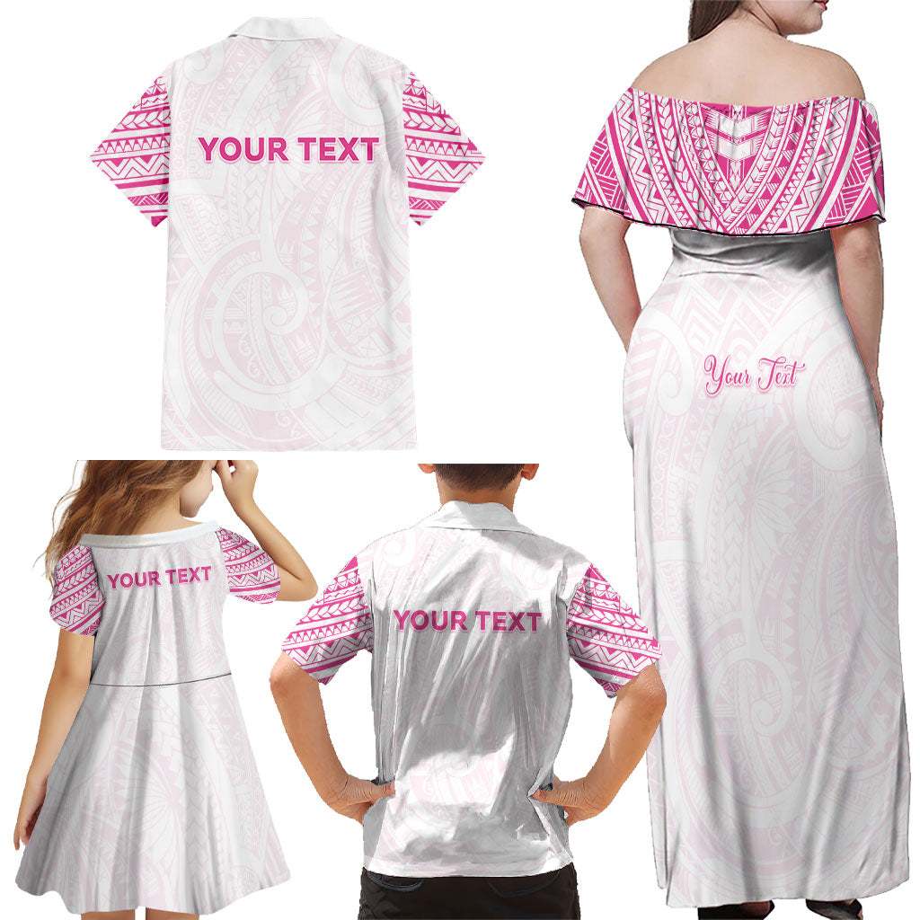 Personalised New Zealand Aotearoa Family Matching Off Shoulder Maxi Dress and Hawaiian Shirt Nurse Tribal Pink Version
