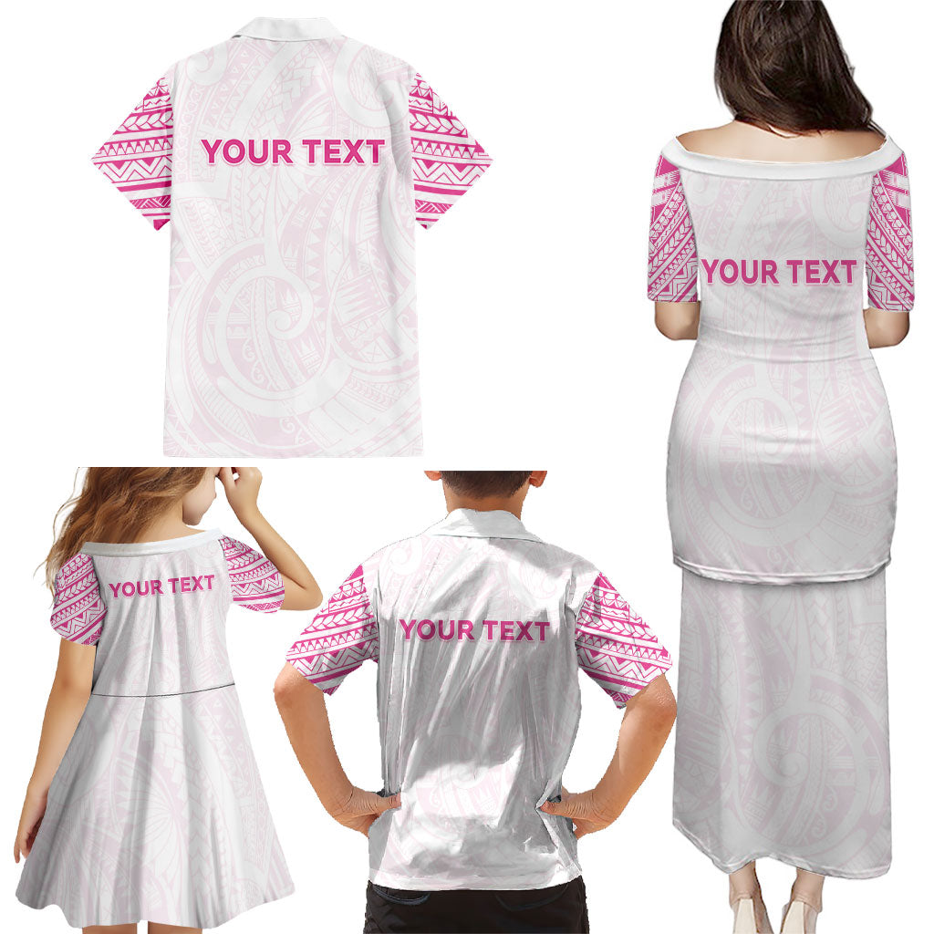 Personalised New Zealand Aotearoa Family Matching Puletasi and Hawaiian Shirt Nurse Tribal Pink Version