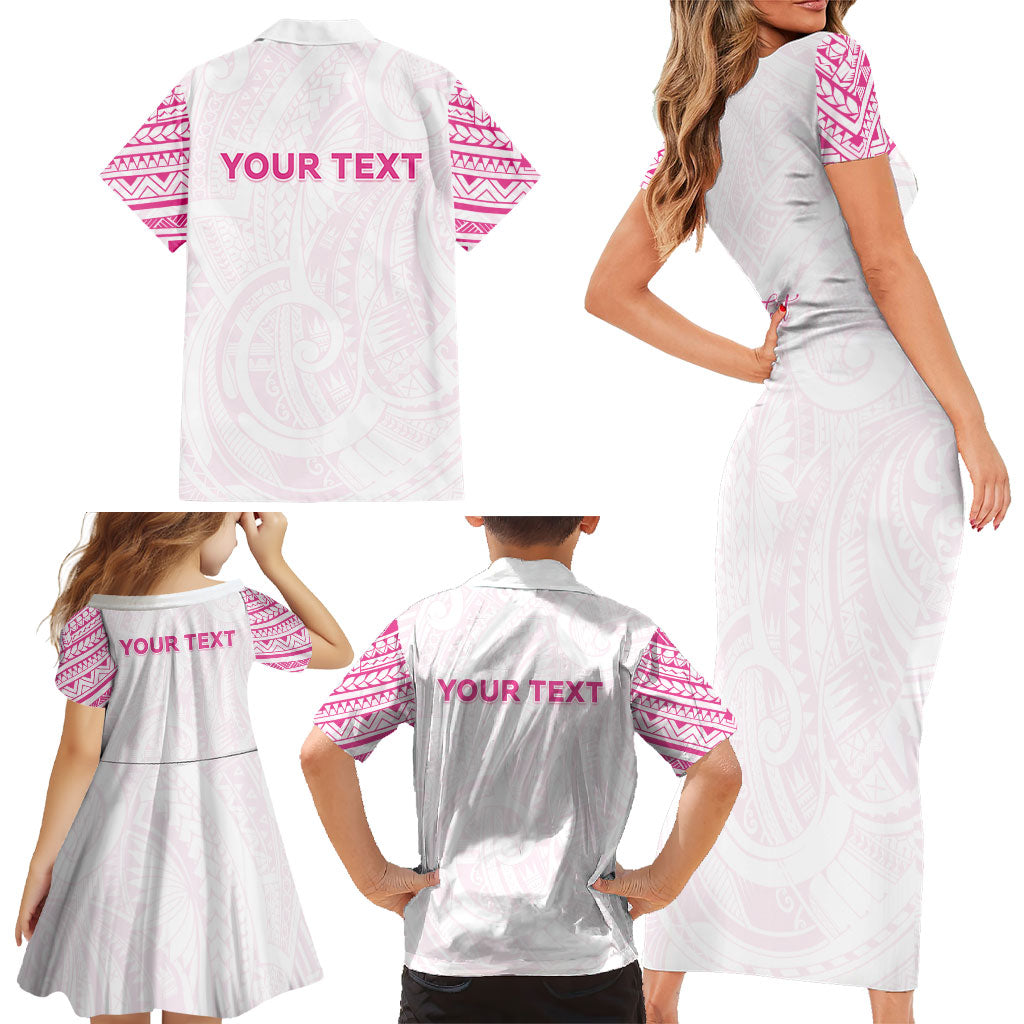 Personalised New Zealand Aotearoa Family Matching Short Sleeve Bodycon Dress and Hawaiian Shirt Nurse Tribal Pink Version