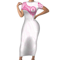 Personalised New Zealand Aotearoa Family Matching Short Sleeve Bodycon Dress and Hawaiian Shirt Nurse Tribal Pink Version