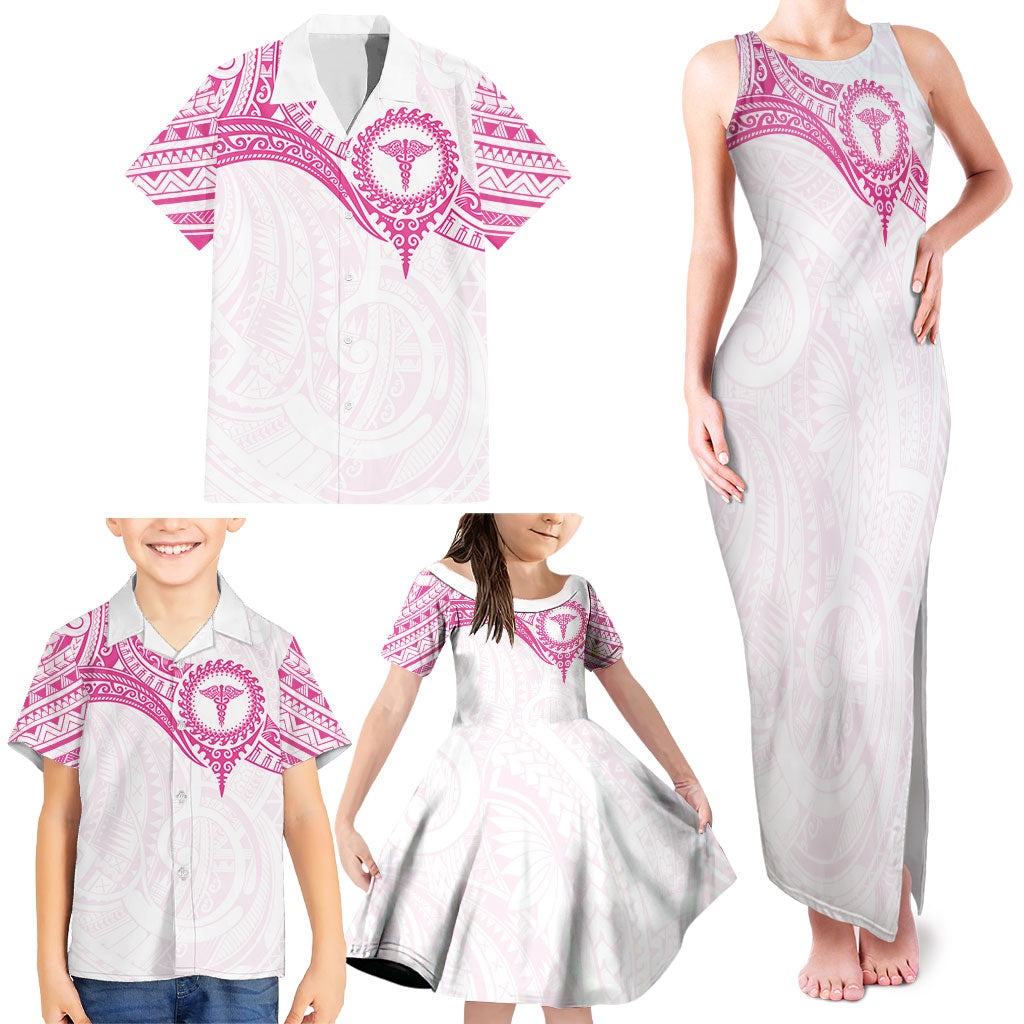 Personalised New Zealand Aotearoa Family Matching Tank Maxi Dress and Hawaiian Shirt Nurse Tribal Pink Version