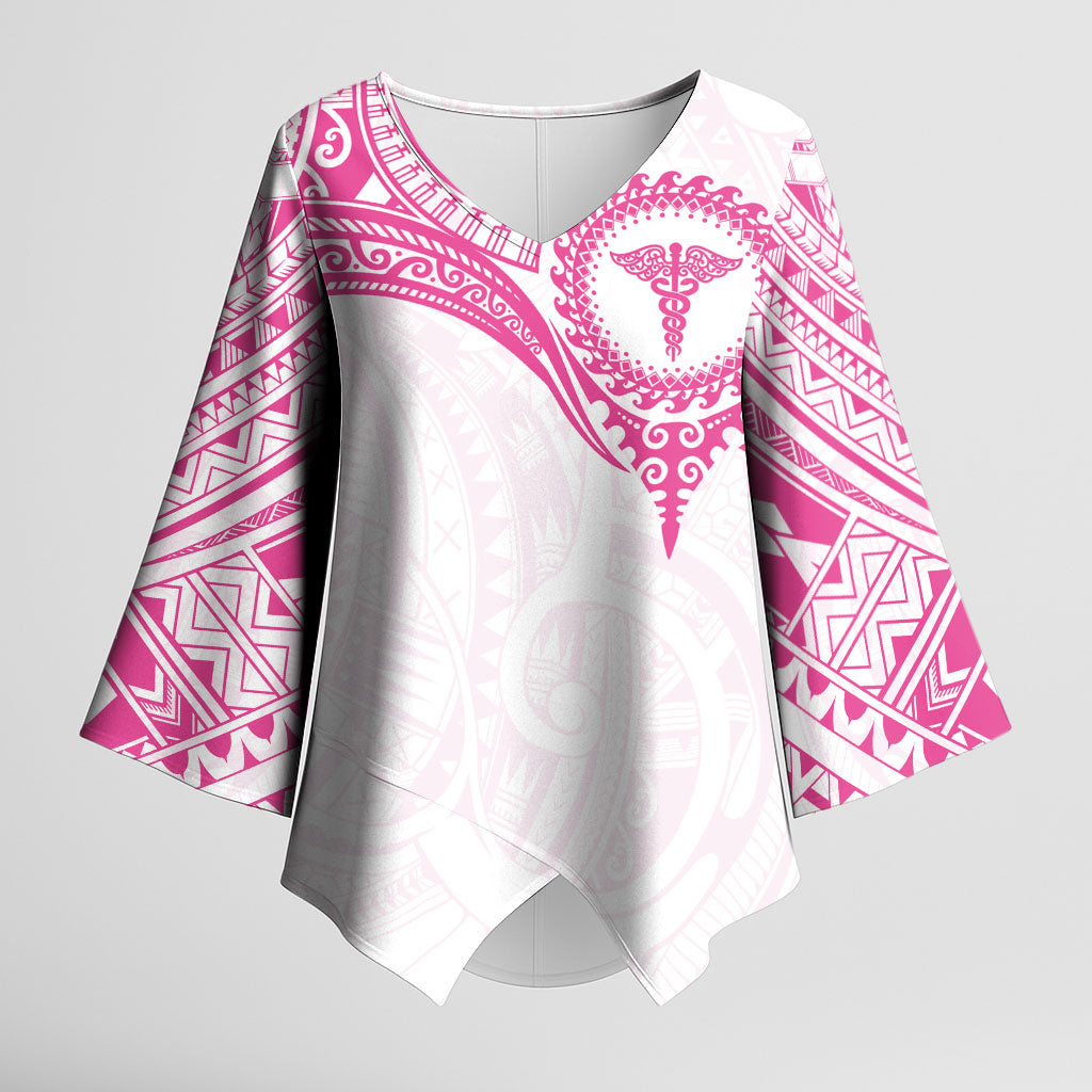 Personalised New Zealand Aotearoa Kimono Sleeve Blouse Nurse Tribal Pink Version LT05 Female Pink - Polynesian Pride