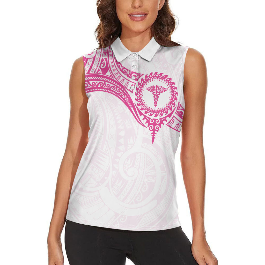Personalised New Zealand Aotearoa Women Sleeveless Polo Shirt Nurse Tribal Pink Version