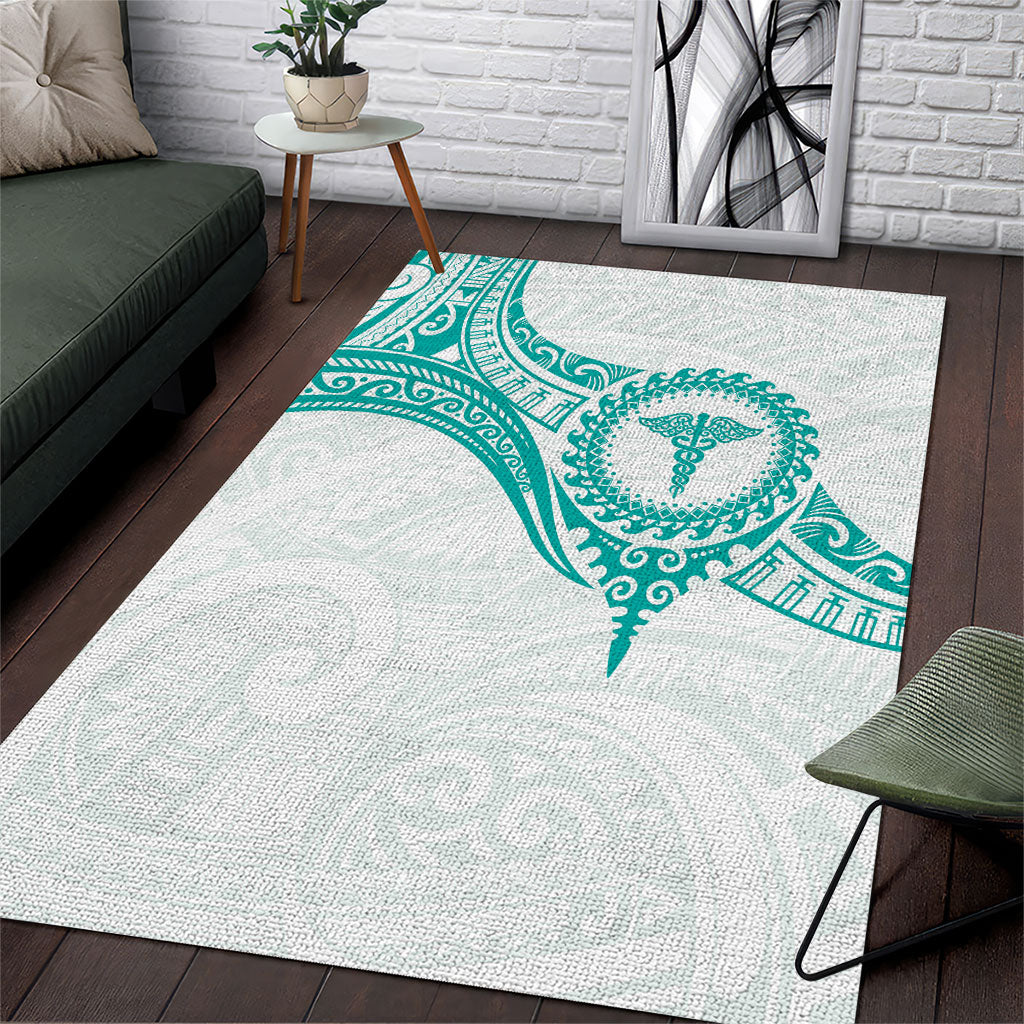 New Zealand Aotearoa Area Rug Nurse Tribal Teal Version
