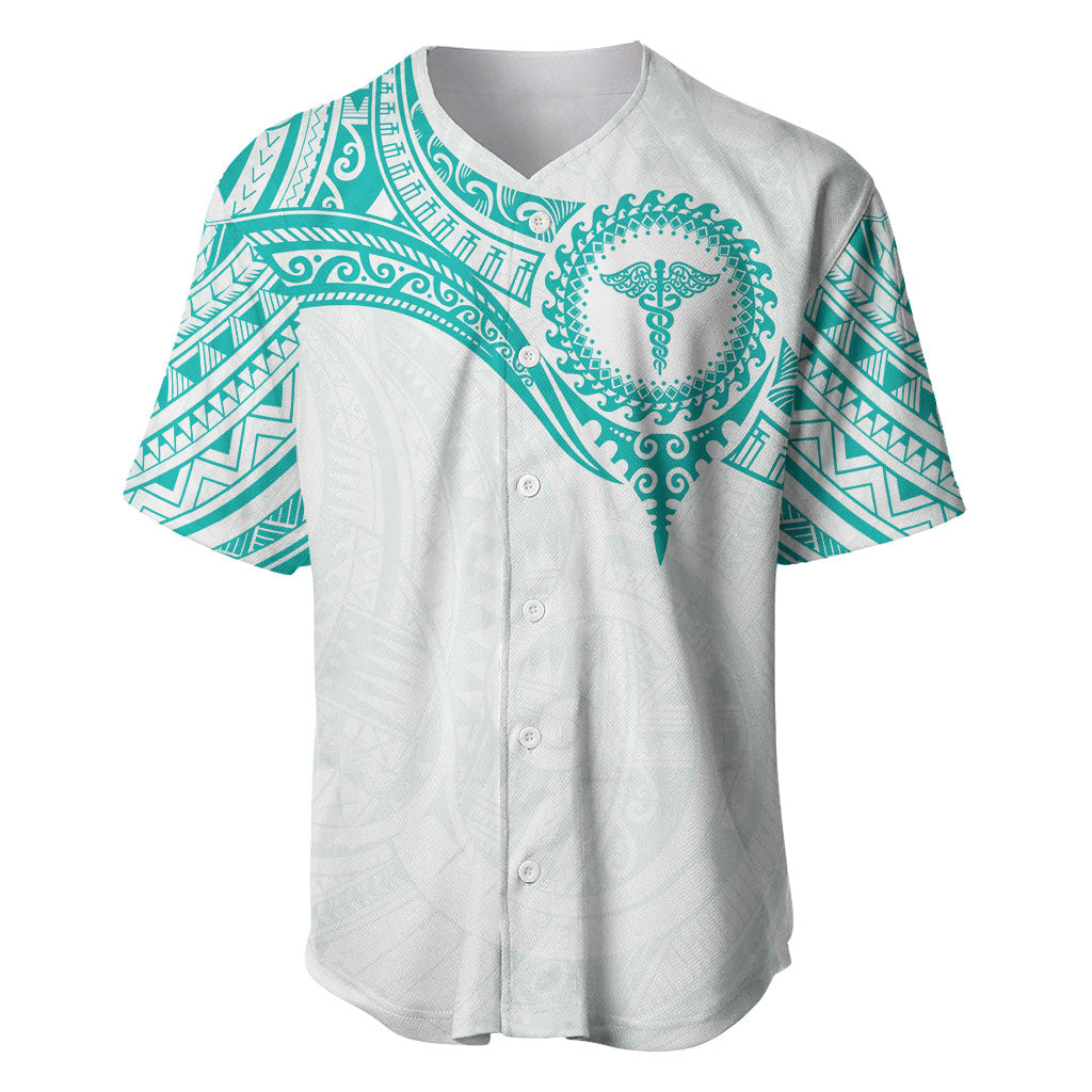 Personalised New Zealand Aotearoa Baseball Jersey Nurse Tribal Teal Version LT05 Teal - Polynesian Pride