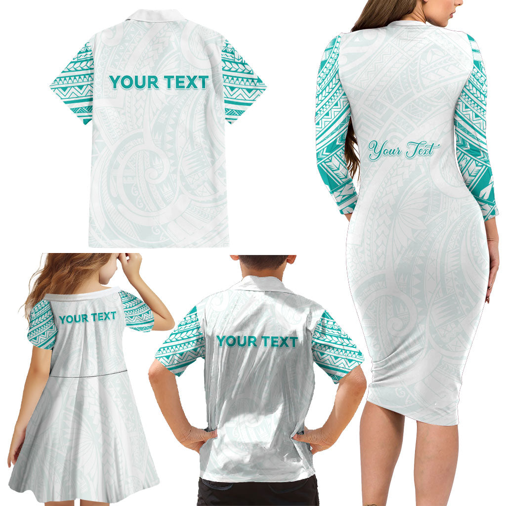 Personalised New Zealand Aotearoa Family Matching Long Sleeve Bodycon Dress and Hawaiian Shirt Nurse Tribal Teal Version