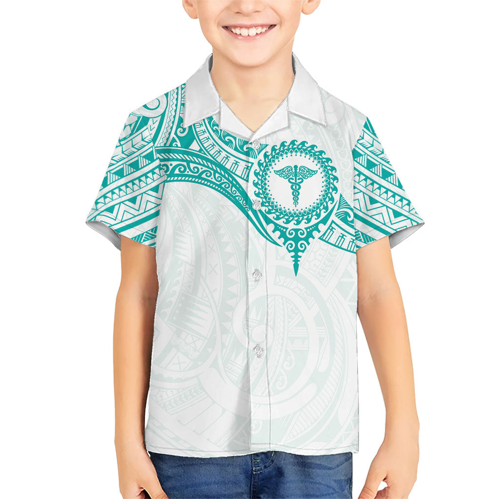 Personalised New Zealand Aotearoa Family Matching Mermaid Dress and Hawaiian Shirt Nurse Tribal Teal Version