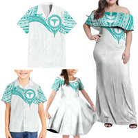 Personalised New Zealand Aotearoa Family Matching Off Shoulder Maxi Dress and Hawaiian Shirt Nurse Tribal Teal Version