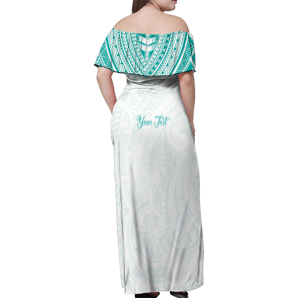 Personalised New Zealand Aotearoa Family Matching Off Shoulder Maxi Dress and Hawaiian Shirt Nurse Tribal Teal Version