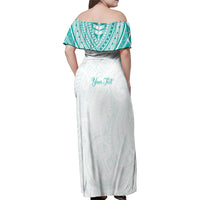 Personalised New Zealand Aotearoa Family Matching Off Shoulder Maxi Dress and Hawaiian Shirt Nurse Tribal Teal Version