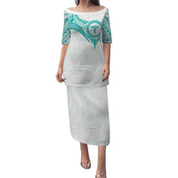 Personalised New Zealand Aotearoa Family Matching Puletasi and Hawaiian Shirt Nurse Tribal Teal Version