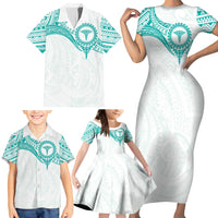 Personalised New Zealand Aotearoa Family Matching Short Sleeve Bodycon Dress and Hawaiian Shirt Nurse Tribal Teal Version