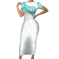 Personalised New Zealand Aotearoa Family Matching Short Sleeve Bodycon Dress and Hawaiian Shirt Nurse Tribal Teal Version