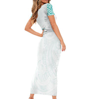 Personalised New Zealand Aotearoa Family Matching Short Sleeve Bodycon Dress and Hawaiian Shirt Nurse Tribal Teal Version