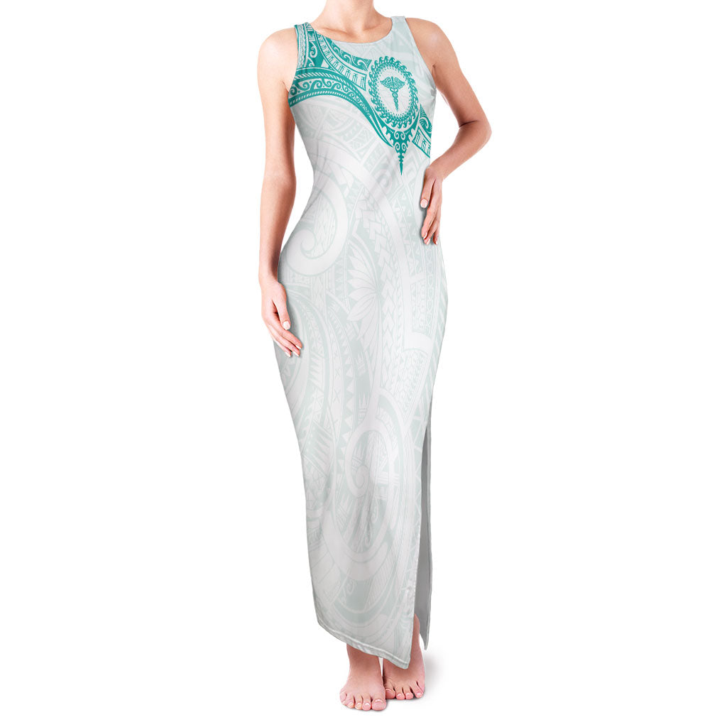 Personalised New Zealand Aotearoa Family Matching Tank Maxi Dress and Hawaiian Shirt Nurse Tribal Teal Version