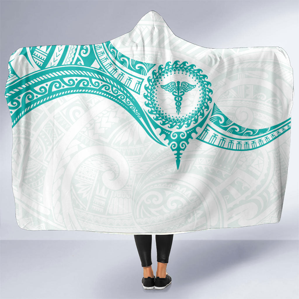 New Zealand Aotearoa Hooded Blanket Nurse Tribal Teal Version