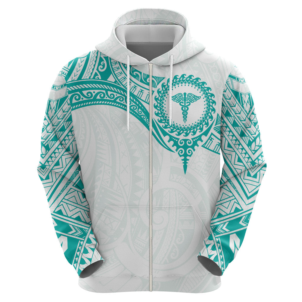 Personalised New Zealand Aotearoa Hoodie Nurse Tribal Teal Version LT05 - Polynesian Pride